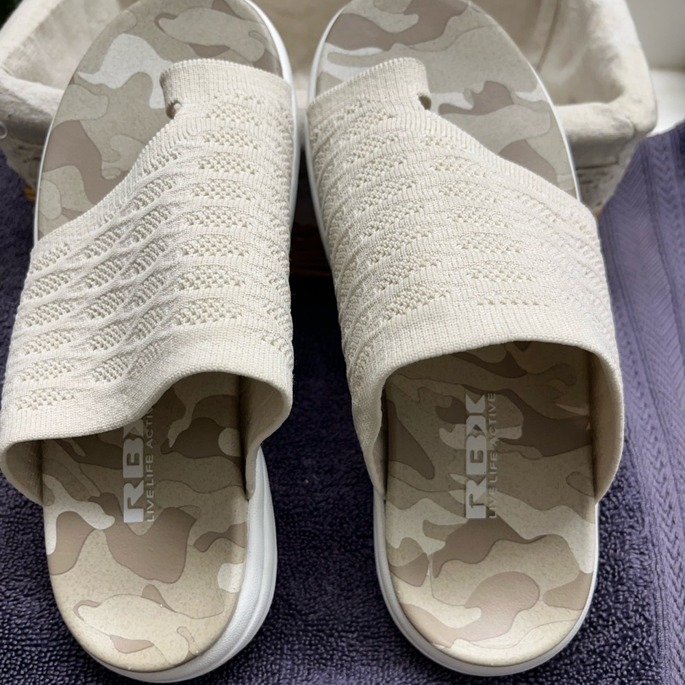 New RBX Zenn Knit Slide Sandals in cream